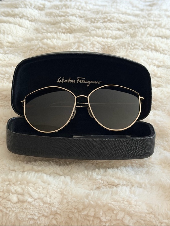 Salvatore Ferragamo Gold Frame Black Lens Sunglasses with Case